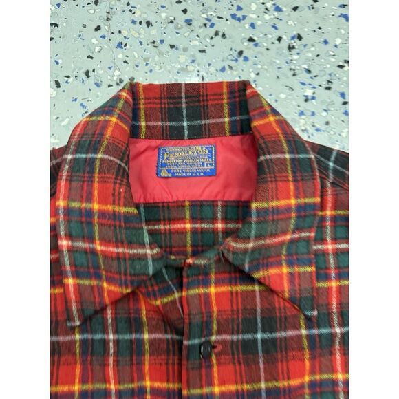 VTG Pendleton Woolen Mills Men L Button Up Pure Virgin Wool Shirt Red Plaid Read - Picture 4 of 5